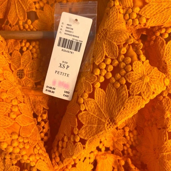 Anthropologie Bright Orange Floral Lace Button-Down Top - Picture 4 of 5